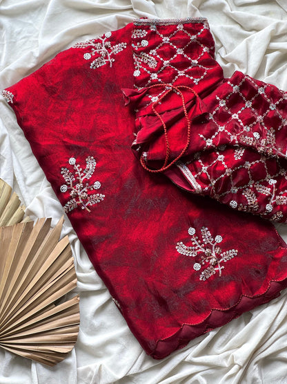 Stitched blouse saree-Soft space silk Saree