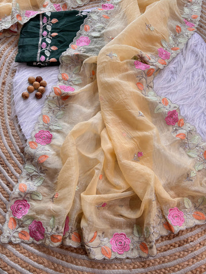 Chiffon floral Embroidery Crush budget sarees