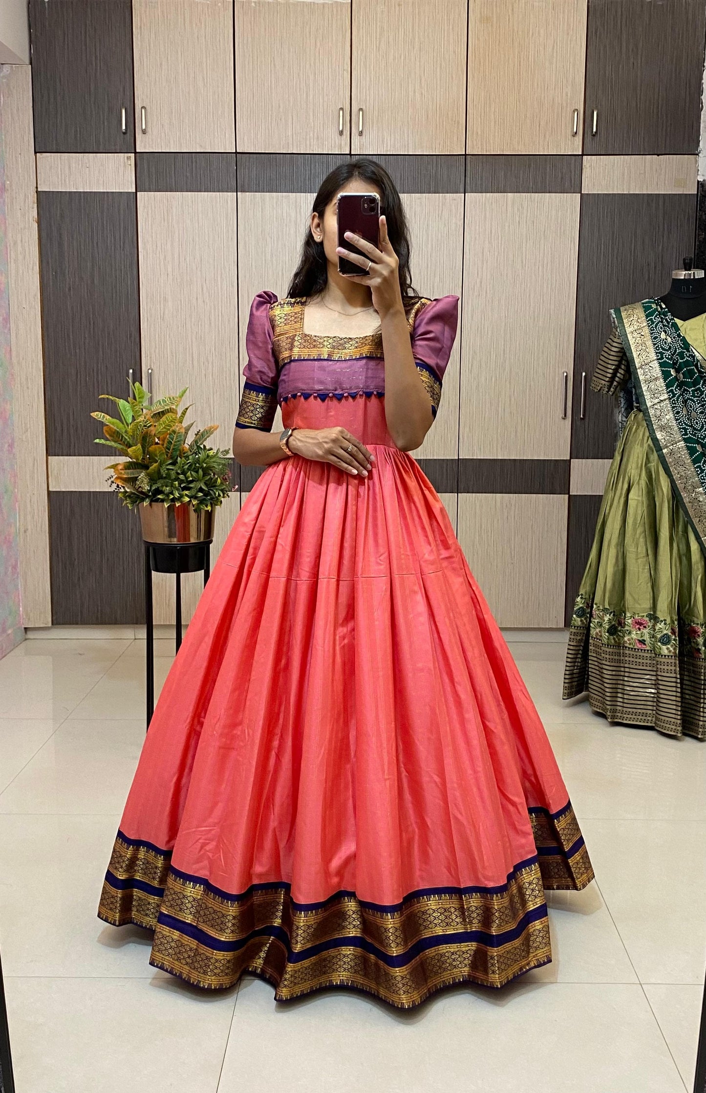 SUPER HIT long gown with cotton silk gown with a pleated flare