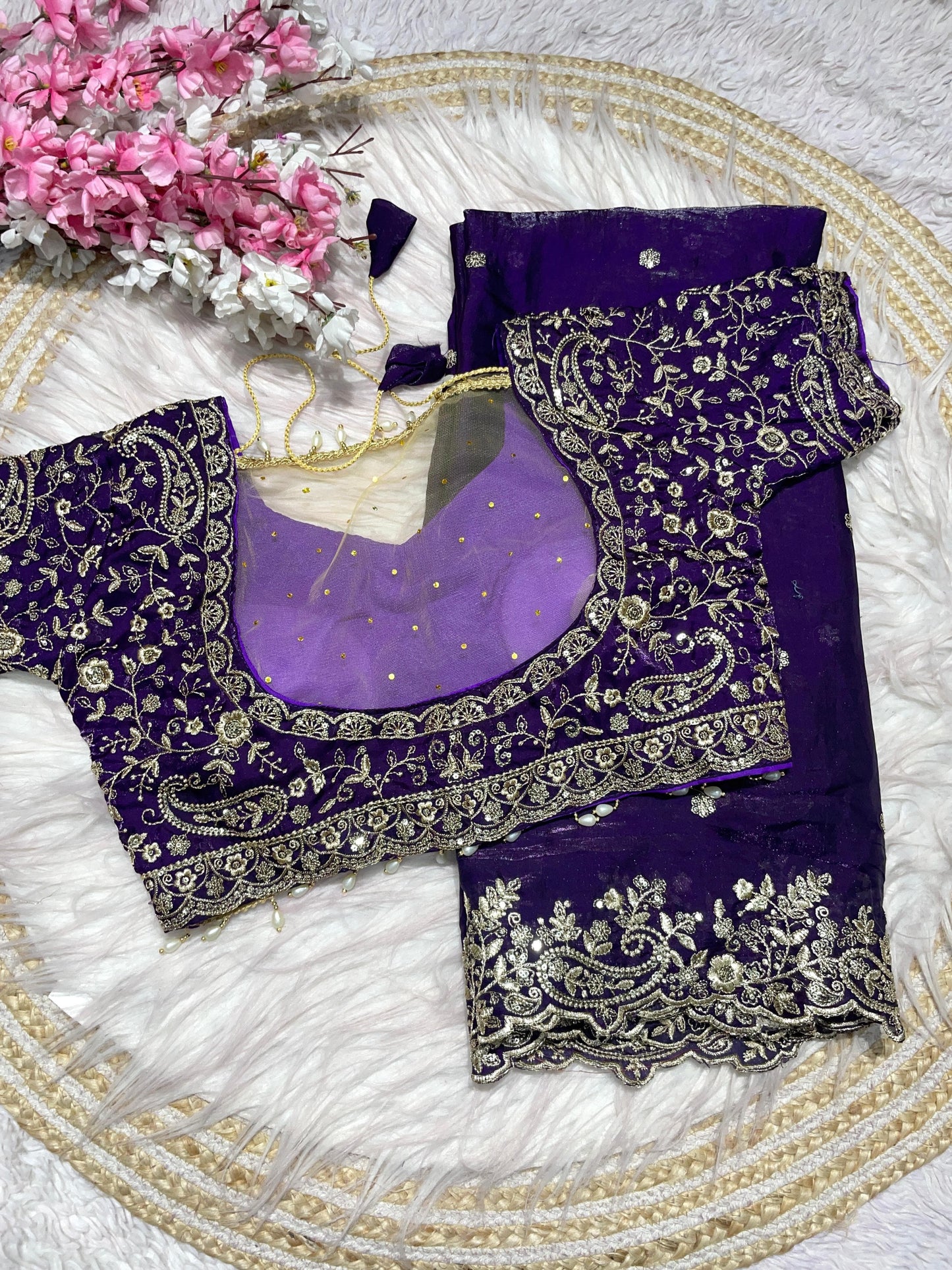 Fendy Sattin silk saree with Desginer stitched blouse
