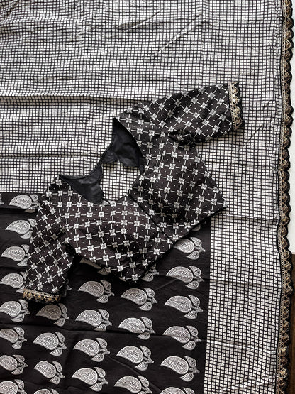 Mul cotton saree with stitched blouse