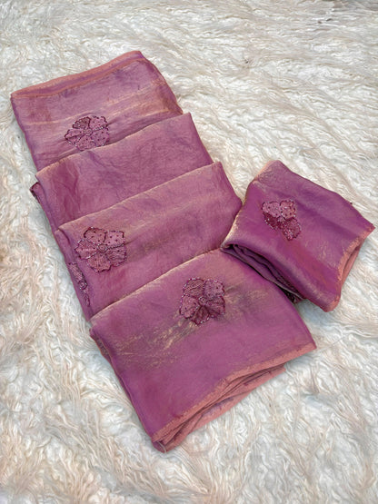 Trending space fendy silk saree with thread embroidery