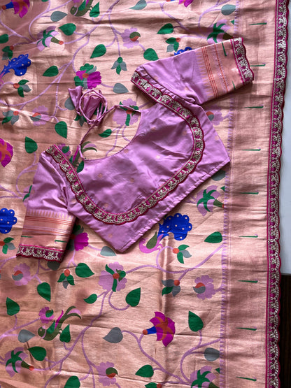 Banarasi pattu saree with paithani weaving saree with stitched blouse