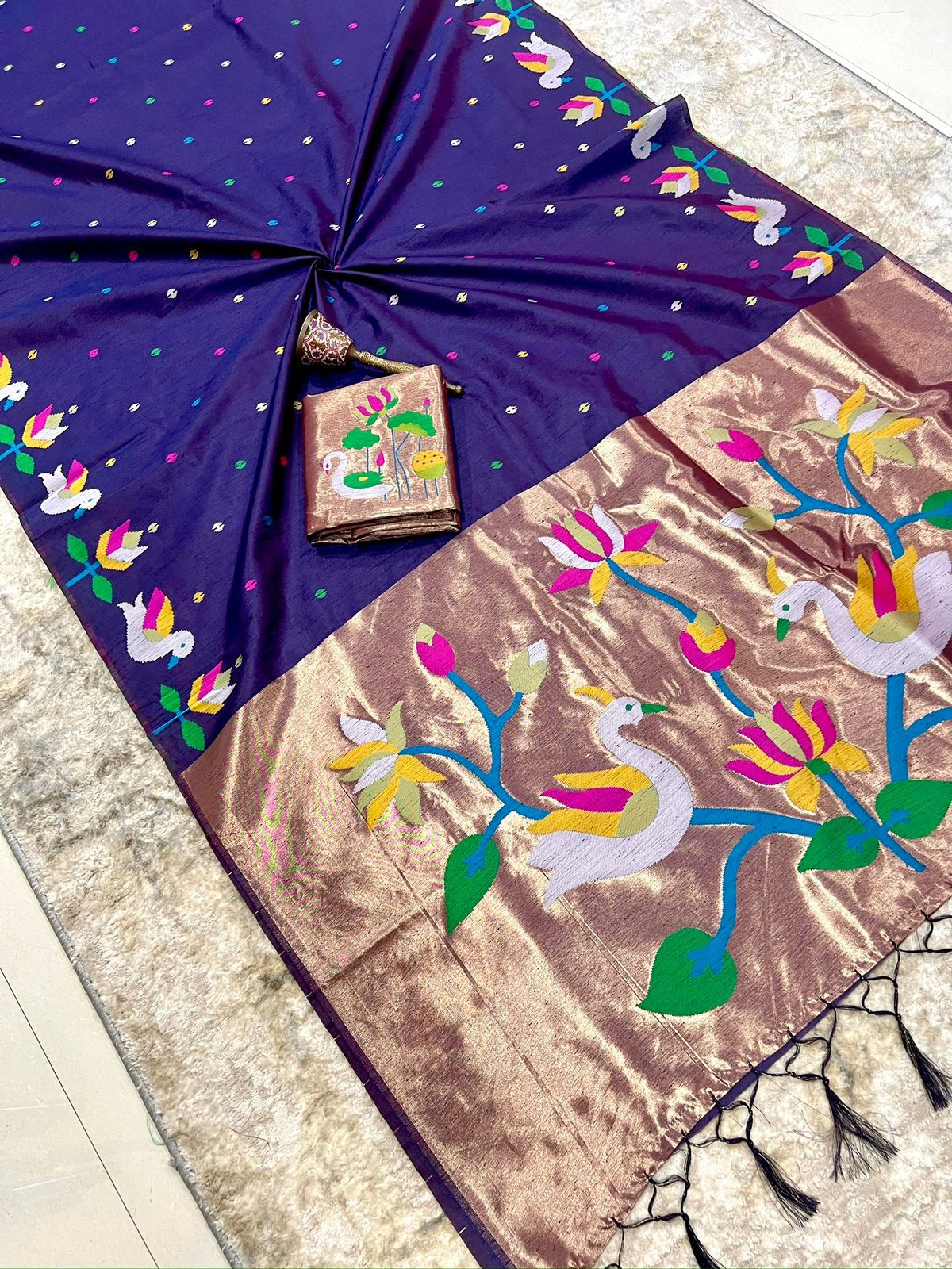Khadi row silk vintage style zari saree
