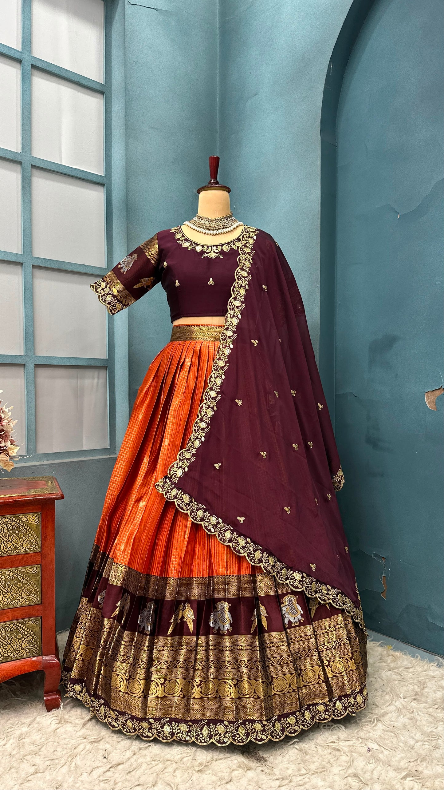 Kanjivaram silk Designer jacquard embroidery lehenga sets