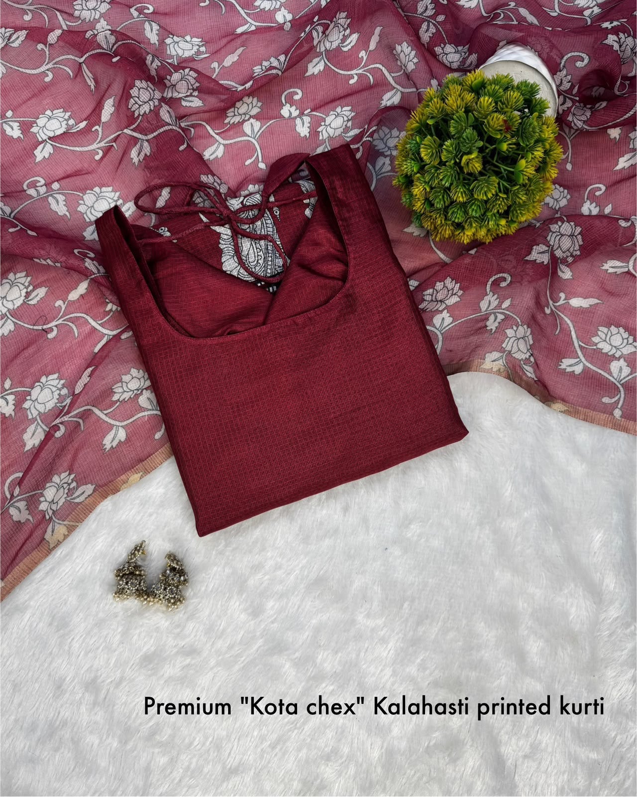 Kalamkari khalahasti  kota chex kurti with kalamkari dupatta