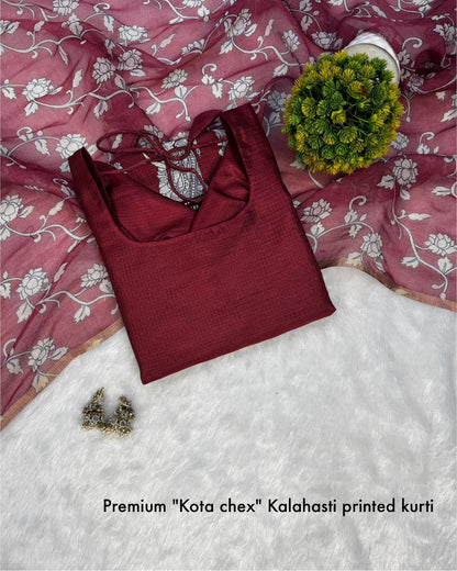 Kalamkari khalahasti  kota chex kurti with kalamkari dupatta