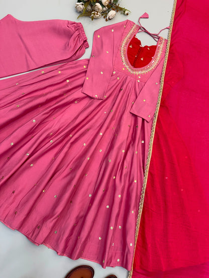 Anarkali 3 piece embroidered office set