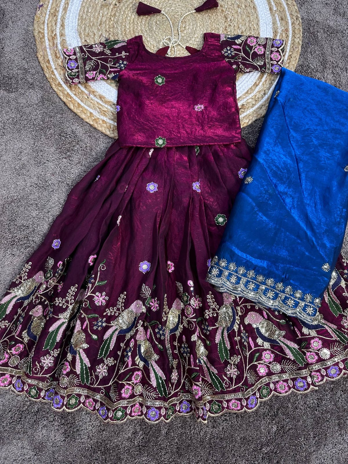 Kids designer beads work lehenga with dupatta