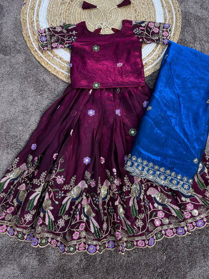 Kids designer beads work lehenga with dupatta