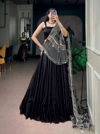 Moonga Silk Fabric with a Beautiful Printed Satin Dupatta Designer lehenga