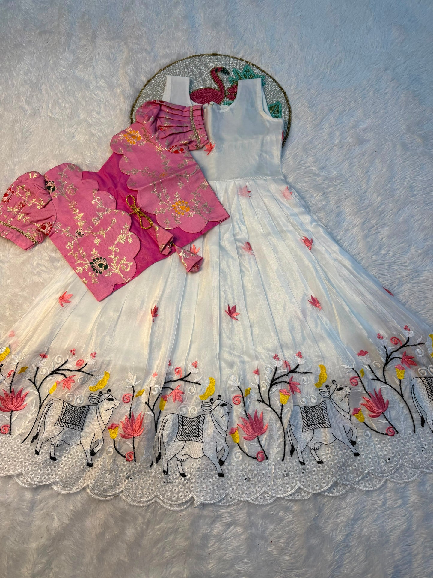 Pichwai embroidery kids cute Lehenga set