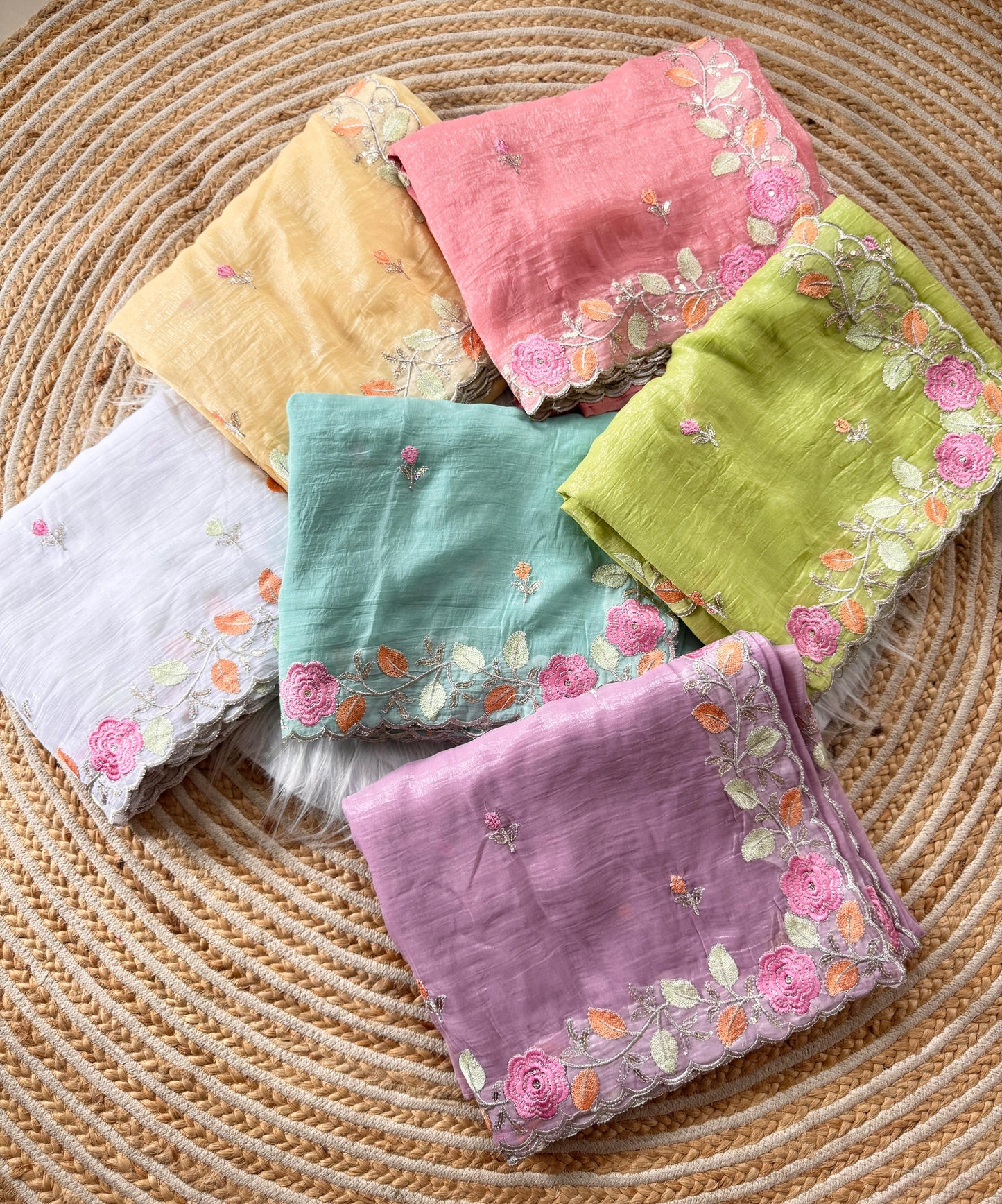Chiffon floral Embroidery Crush budget sarees