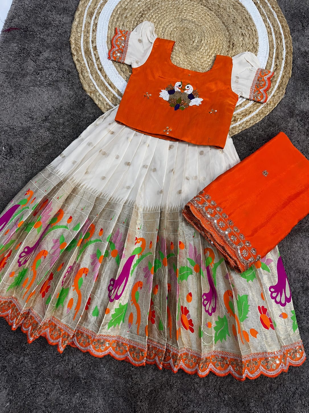 Cute paithani silk zari weaving kids sets