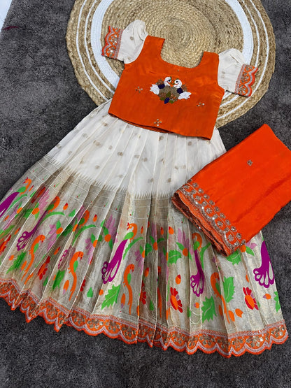 Cute paithani silk zari weaving kids sets