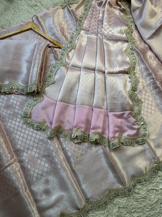 Semi Pattu bridal Kanjivaram baby pink saree