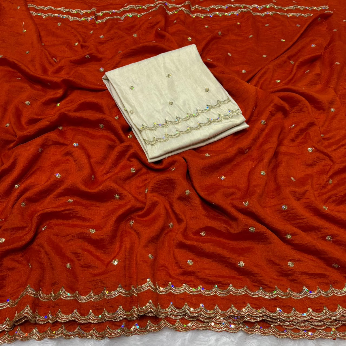 Double layer Vichitra silk saree beads sarees