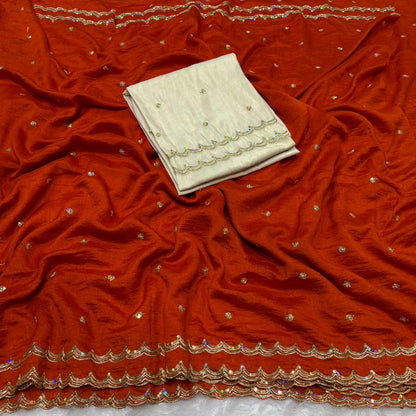 Double layer Vichitra silk saree beads sarees