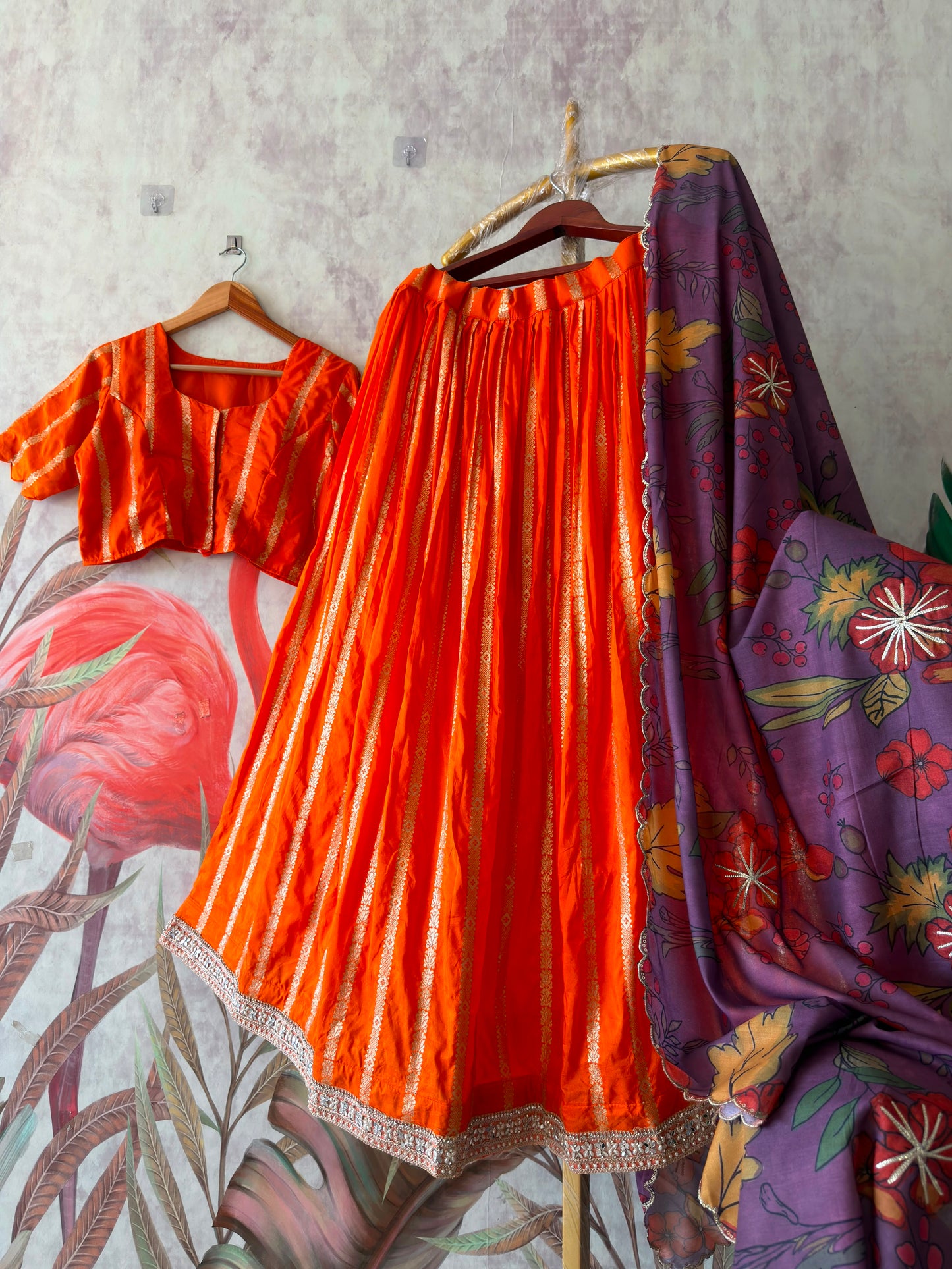 Orange designer Kalamkari maggam work dupatta