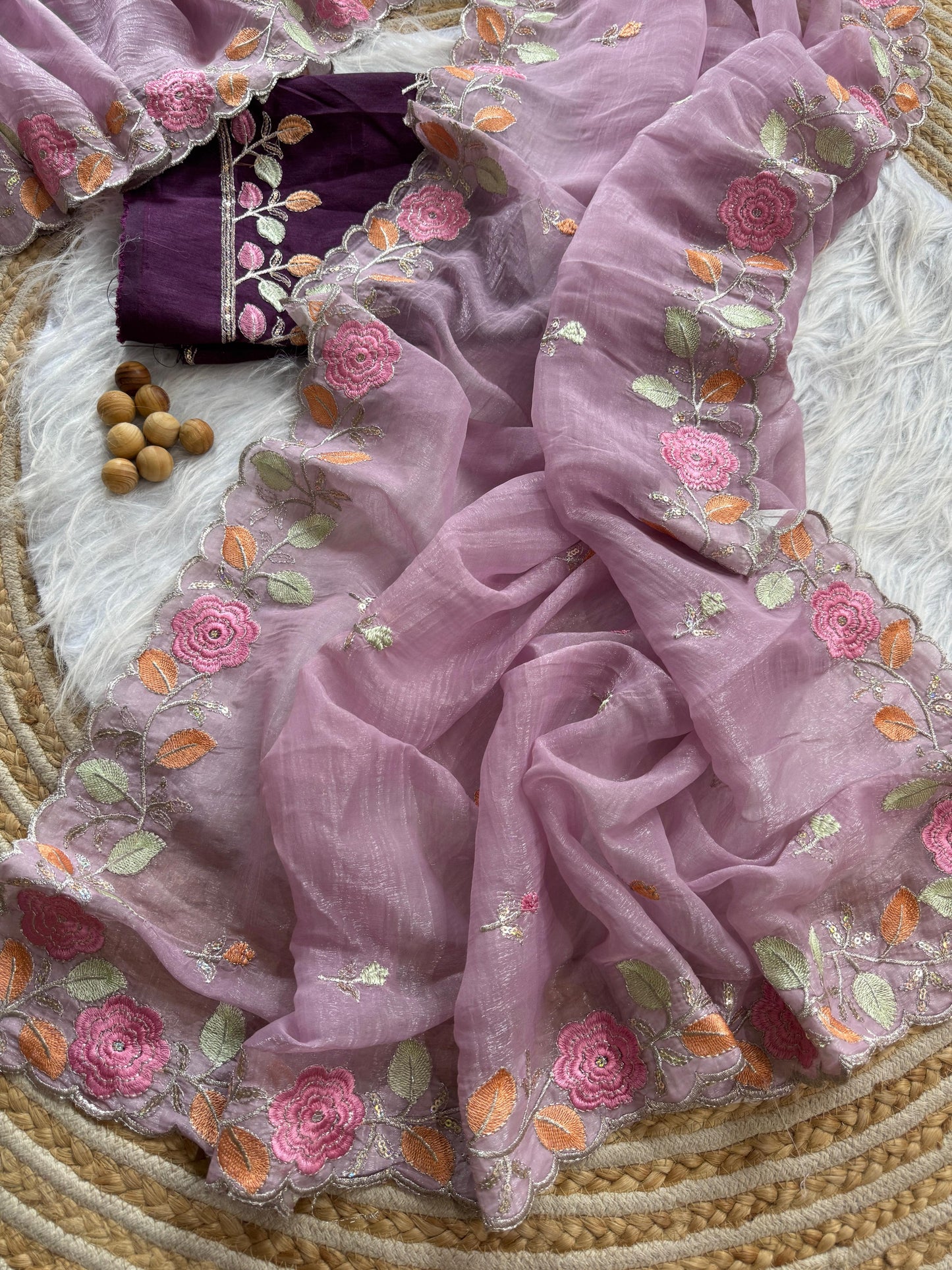 Chiffon floral Embroidery Crush budget sarees