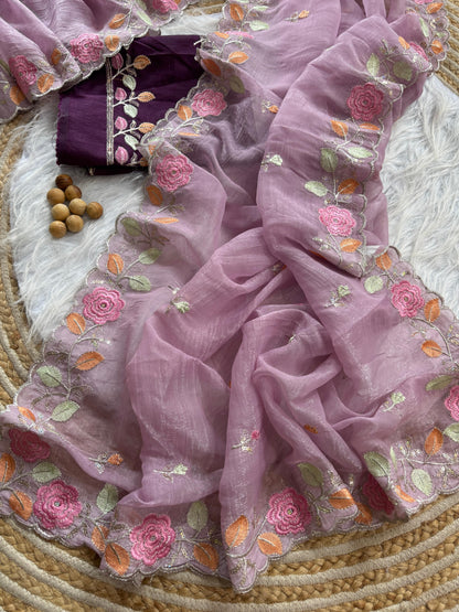 Chiffon floral Embroidery Crush budget sarees