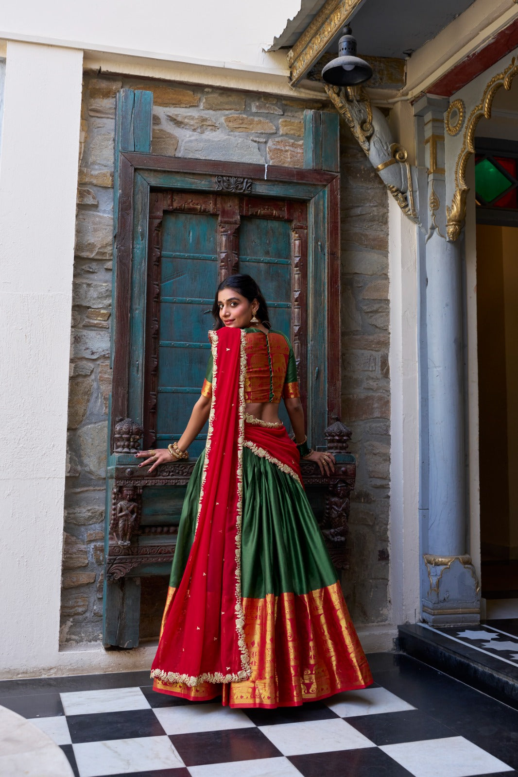 South Indian style narayan pattu lehenga set