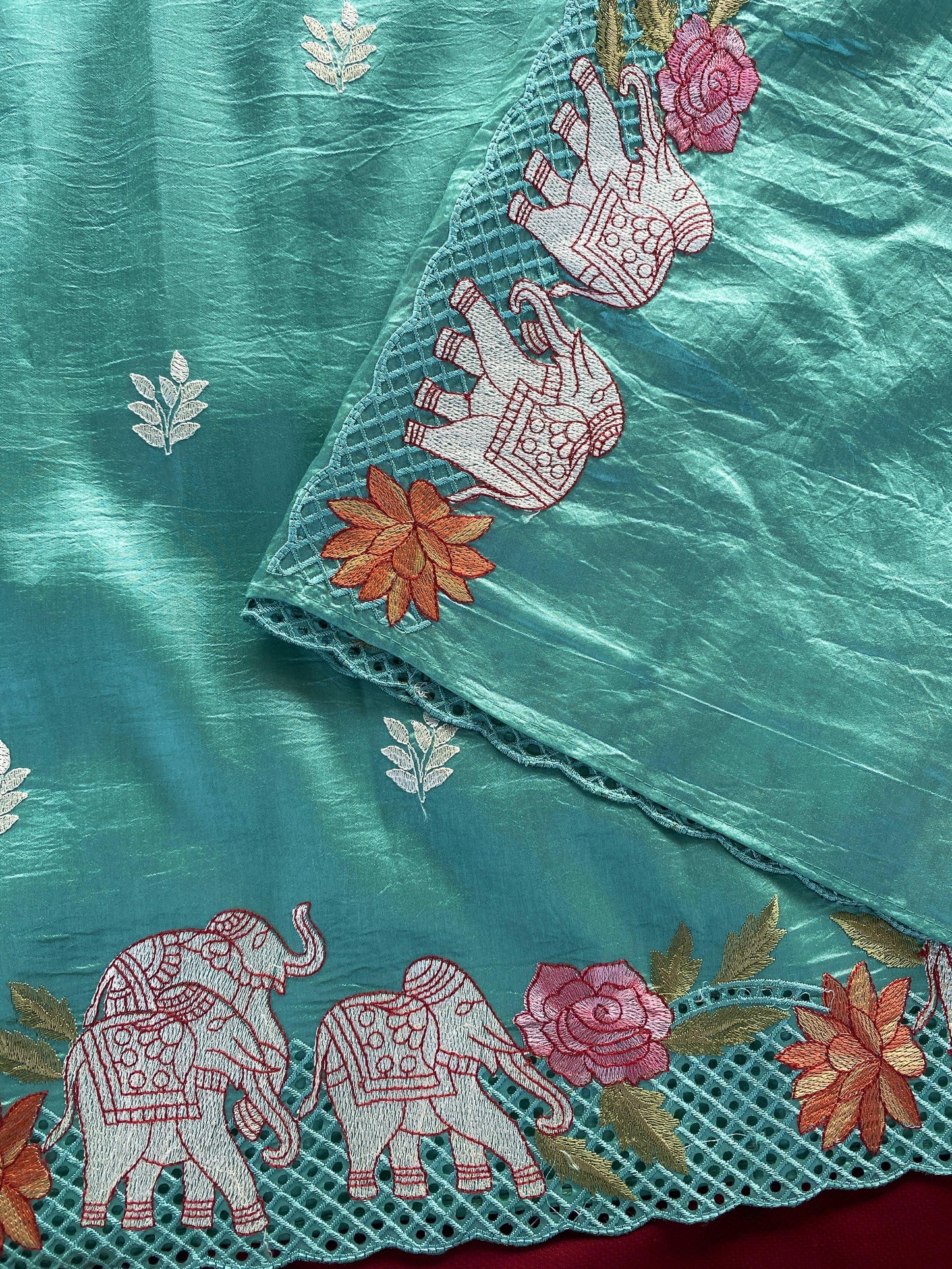 Tussar embroidered hole work premium traditional saree