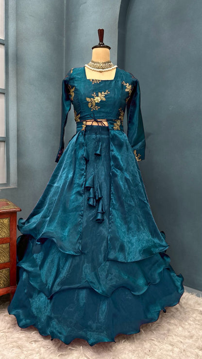 4 in one Burberry satin Peplum Desginer lehenga