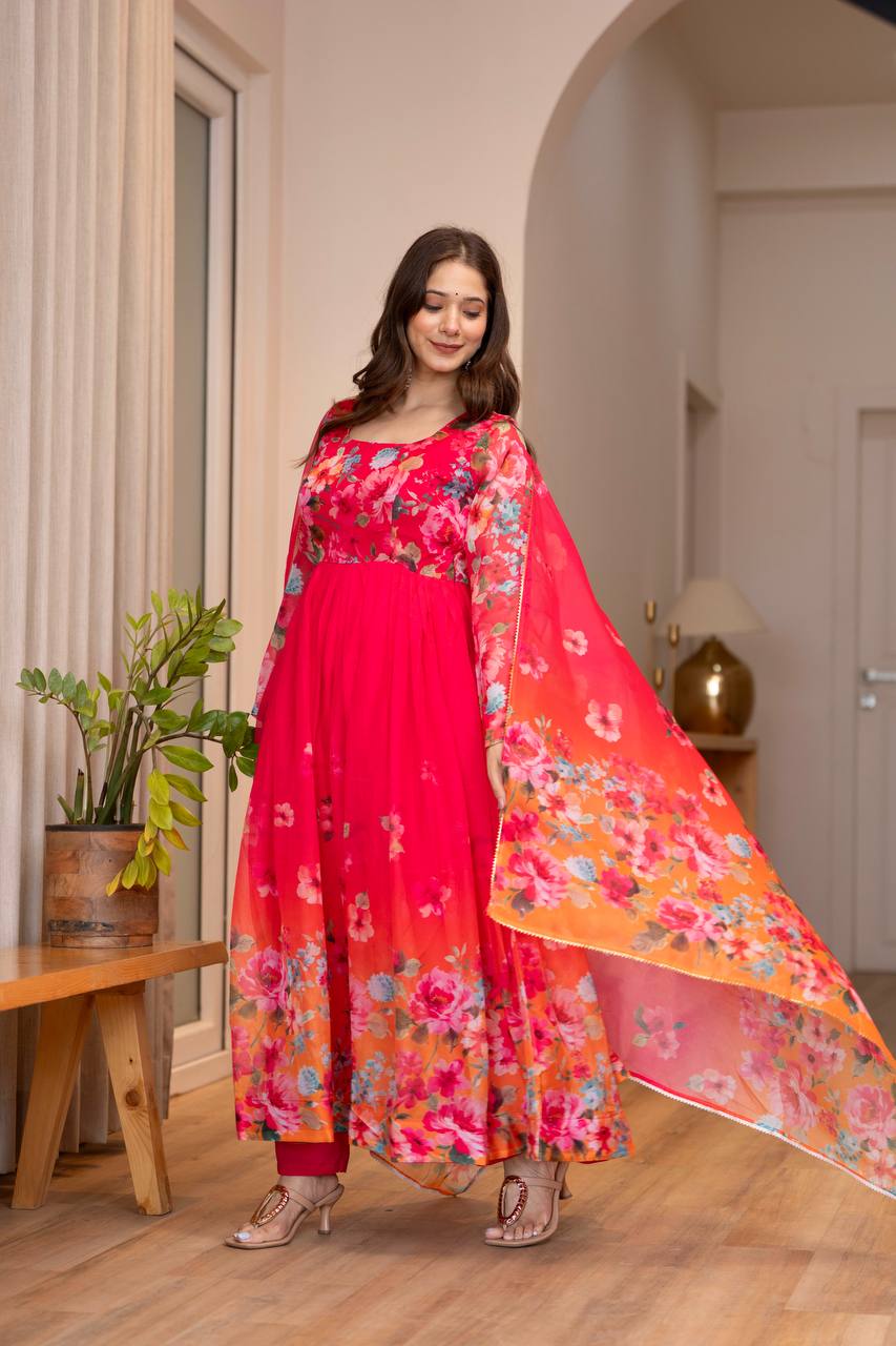 Floral Print Organza Anarkali gown ✨