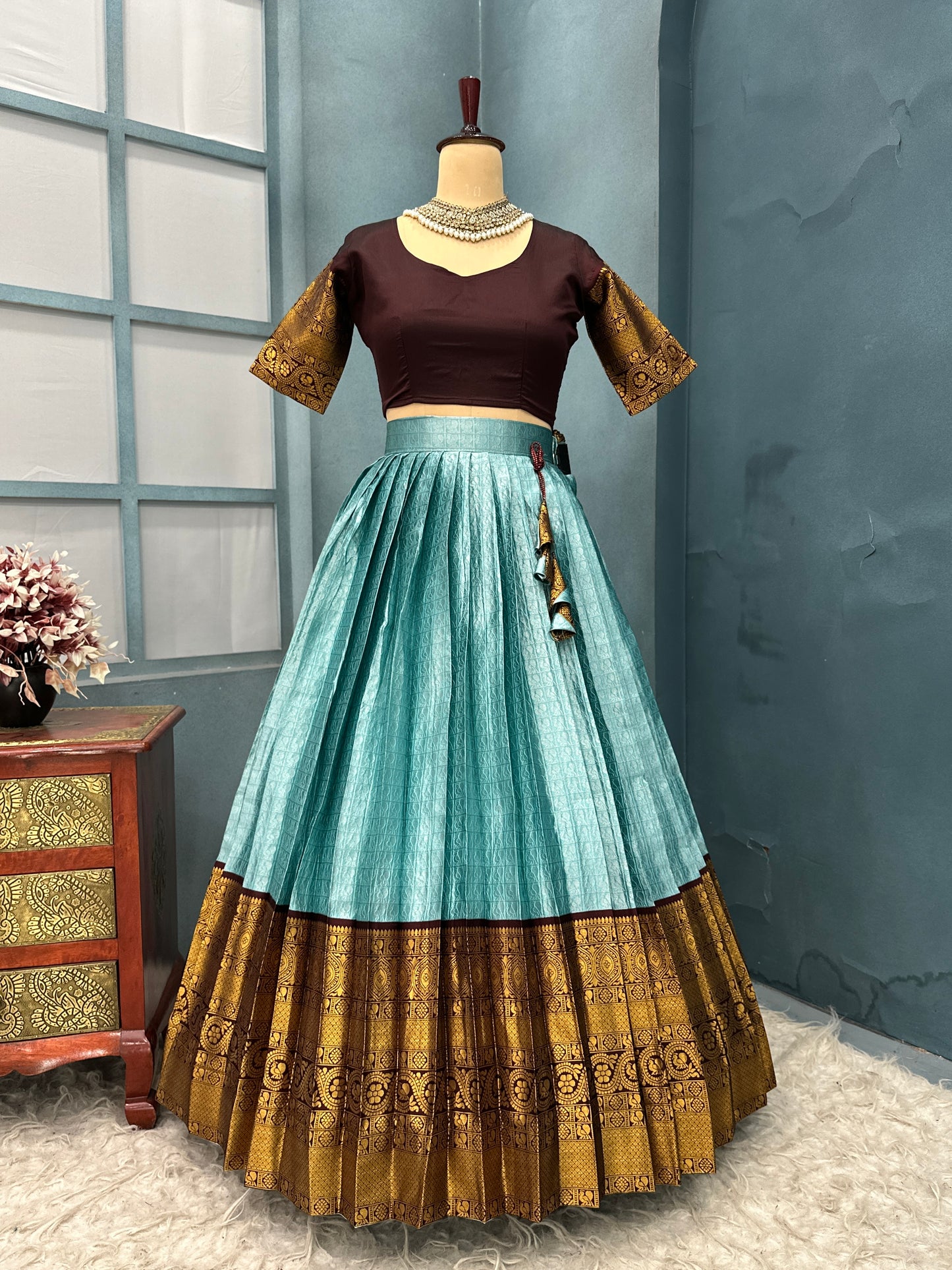 Kanchi checks semi pattu Designer Lehenga