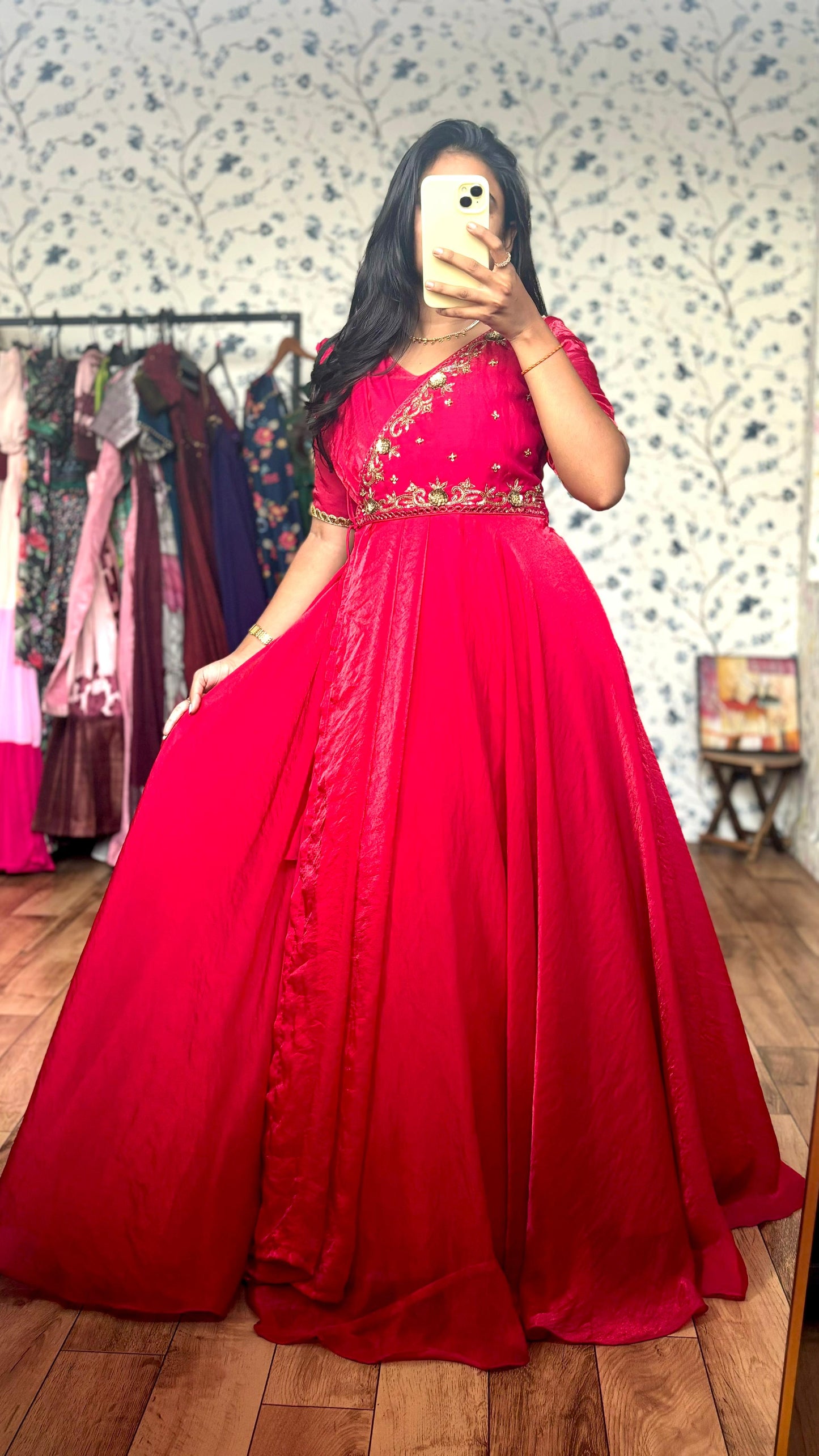 Pink Maggam fusion long Gowns