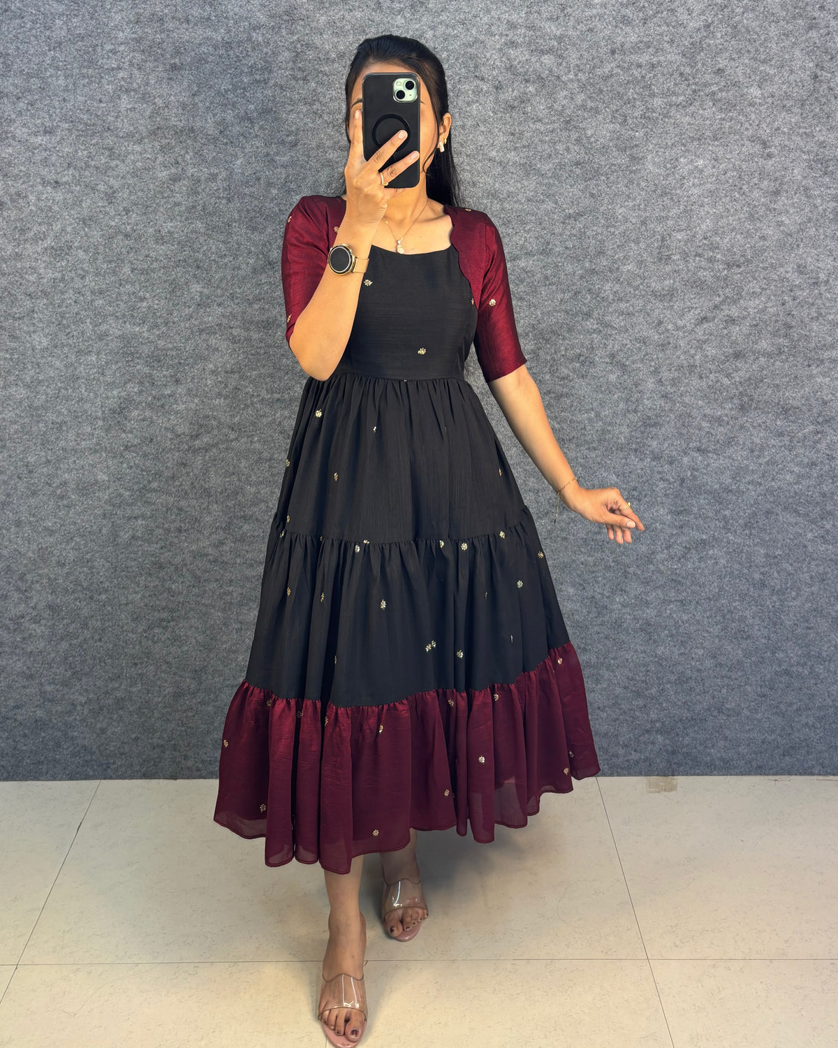 Café multi colour designer vichitra silk gown