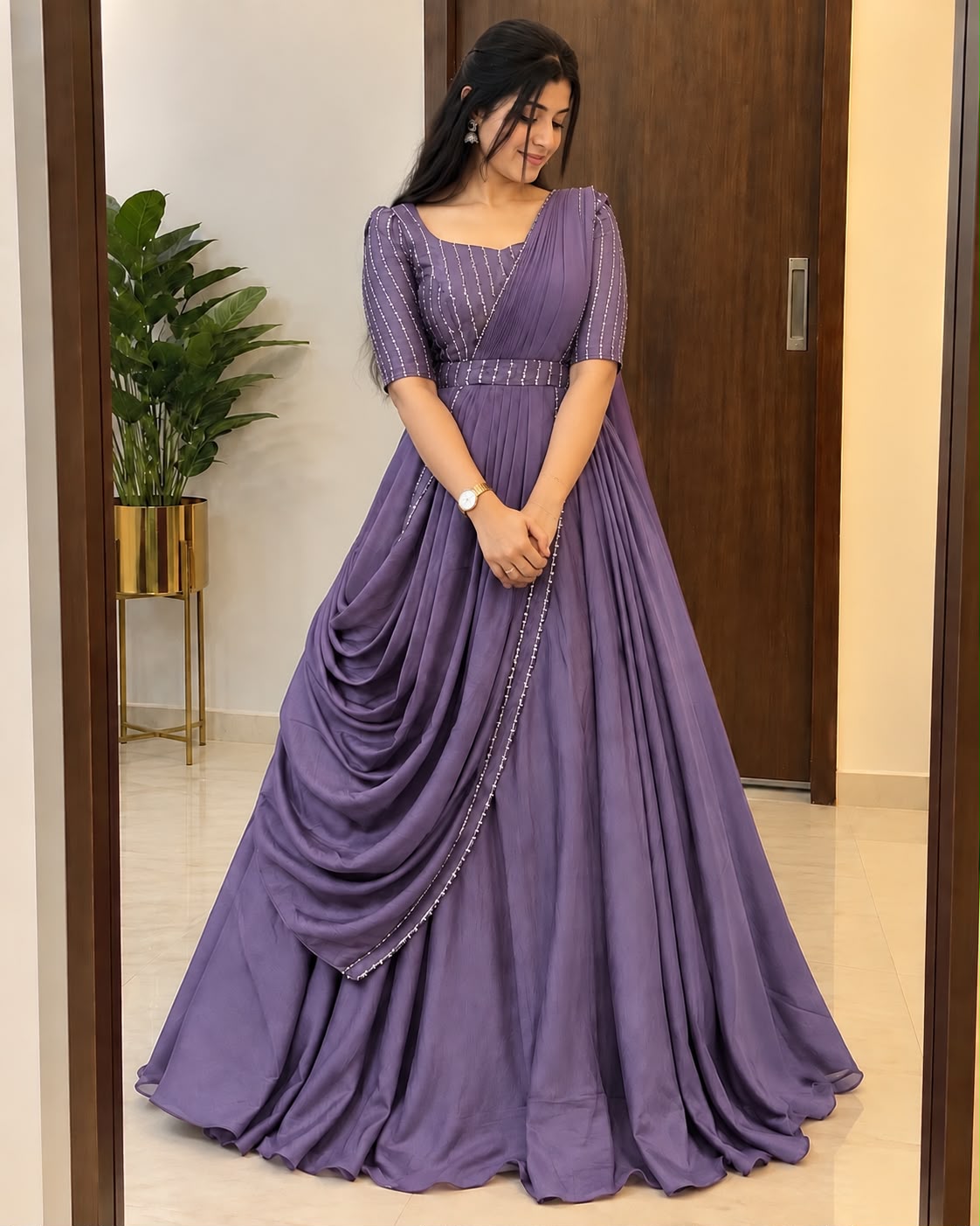 party wear draping style cafe gown