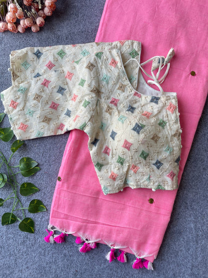 Khadi Cotton with stitched blouse