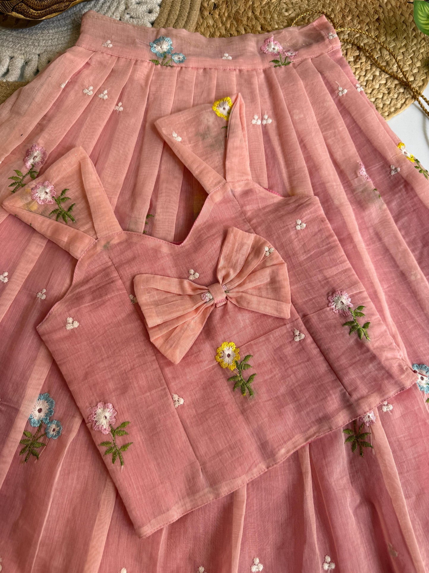 Kids Mul Chanderi embroidery cotton cut flower sets