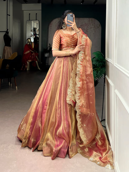 Designer Carika silk embroidery ethereal dupatta lehenga