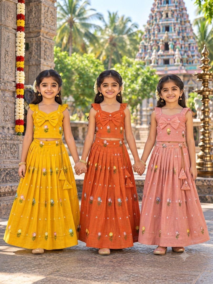 Kids Mul Chanderi embroidery cotton cut flower sets