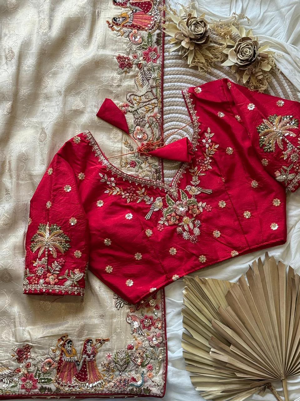 Luxe Dola Silk coding  work Multi
Saree with stitched blouse