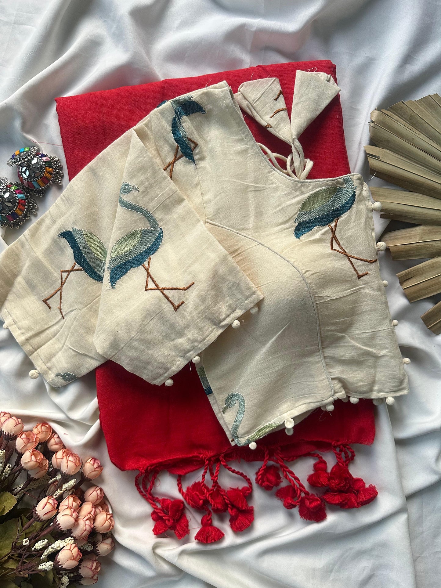 Khadi cotton with stitched Flamingo blouse