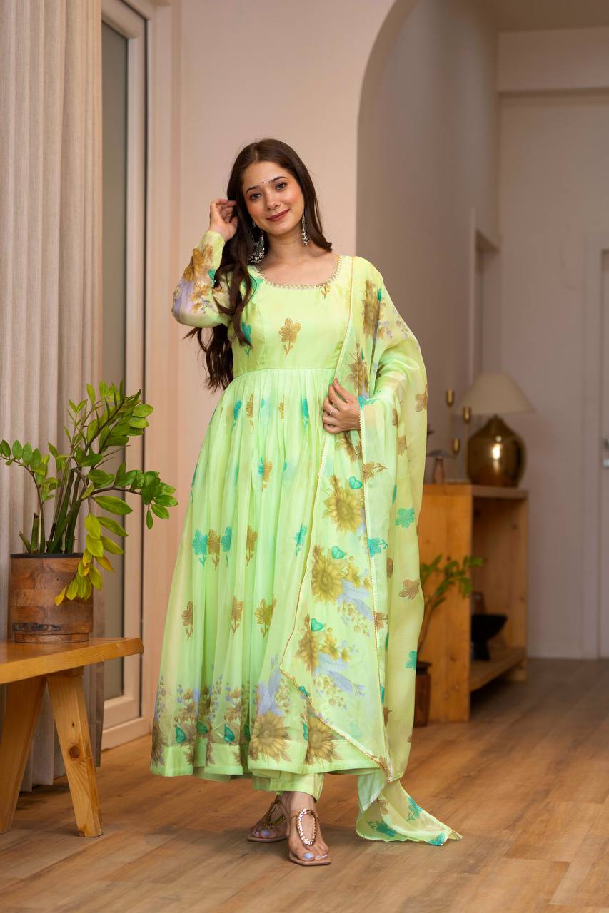Floral printed Organza Anarkali Suit set