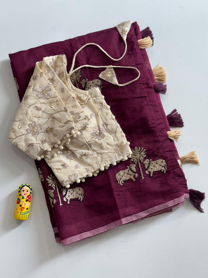 Chanderi Saree with Stitched Blouse