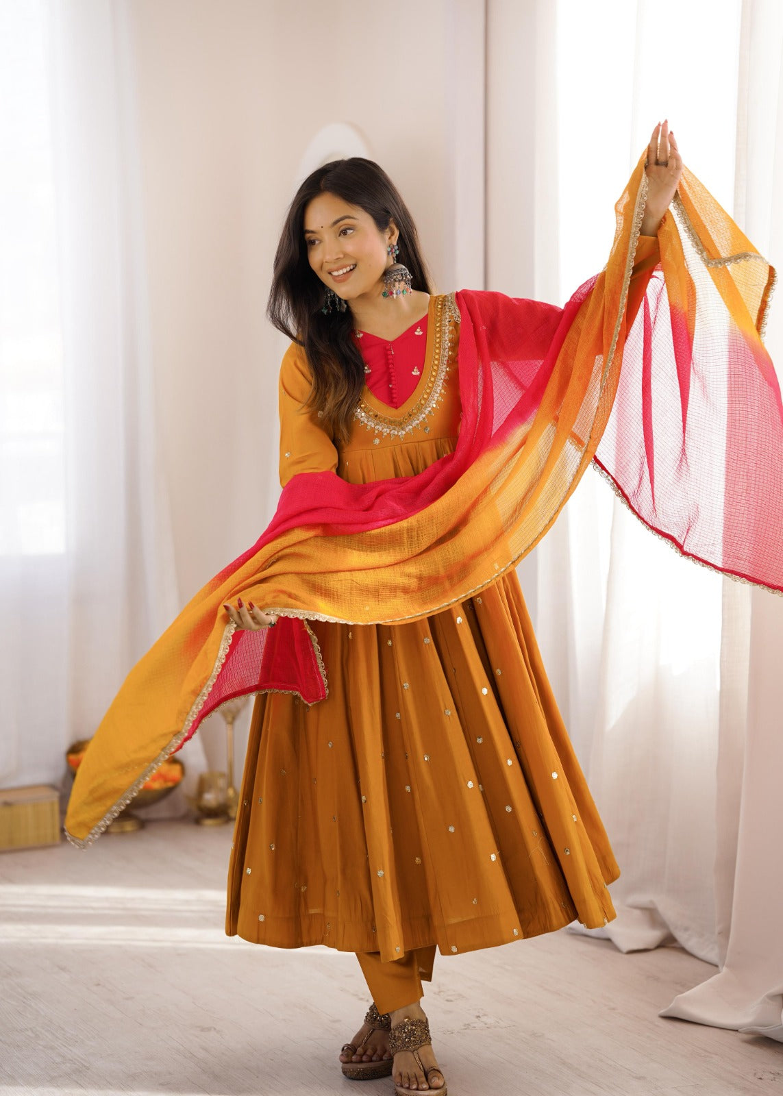 Anarkali 3 piece embroidered office set