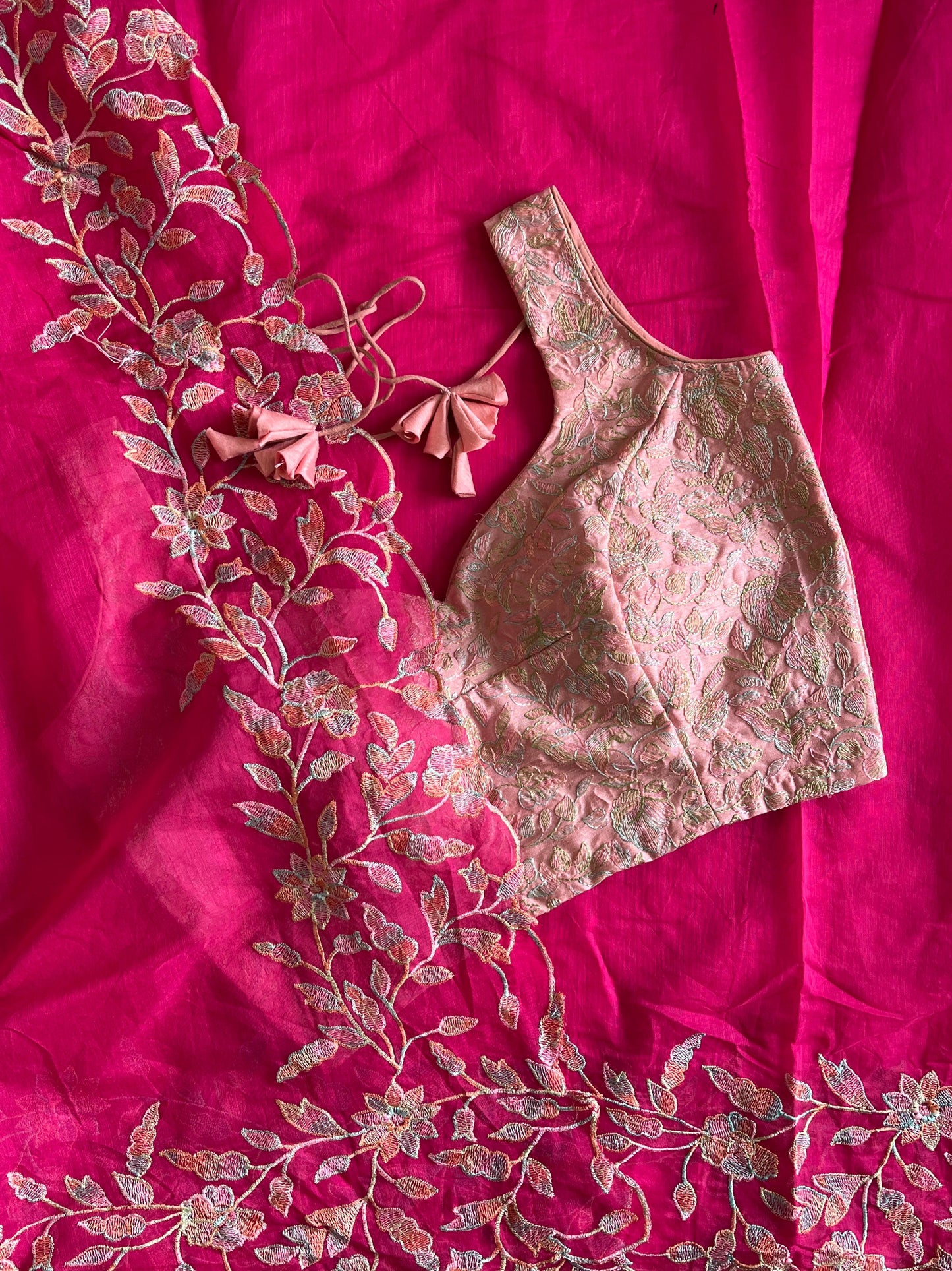 Chanderi with thread work saree with stitched blouse