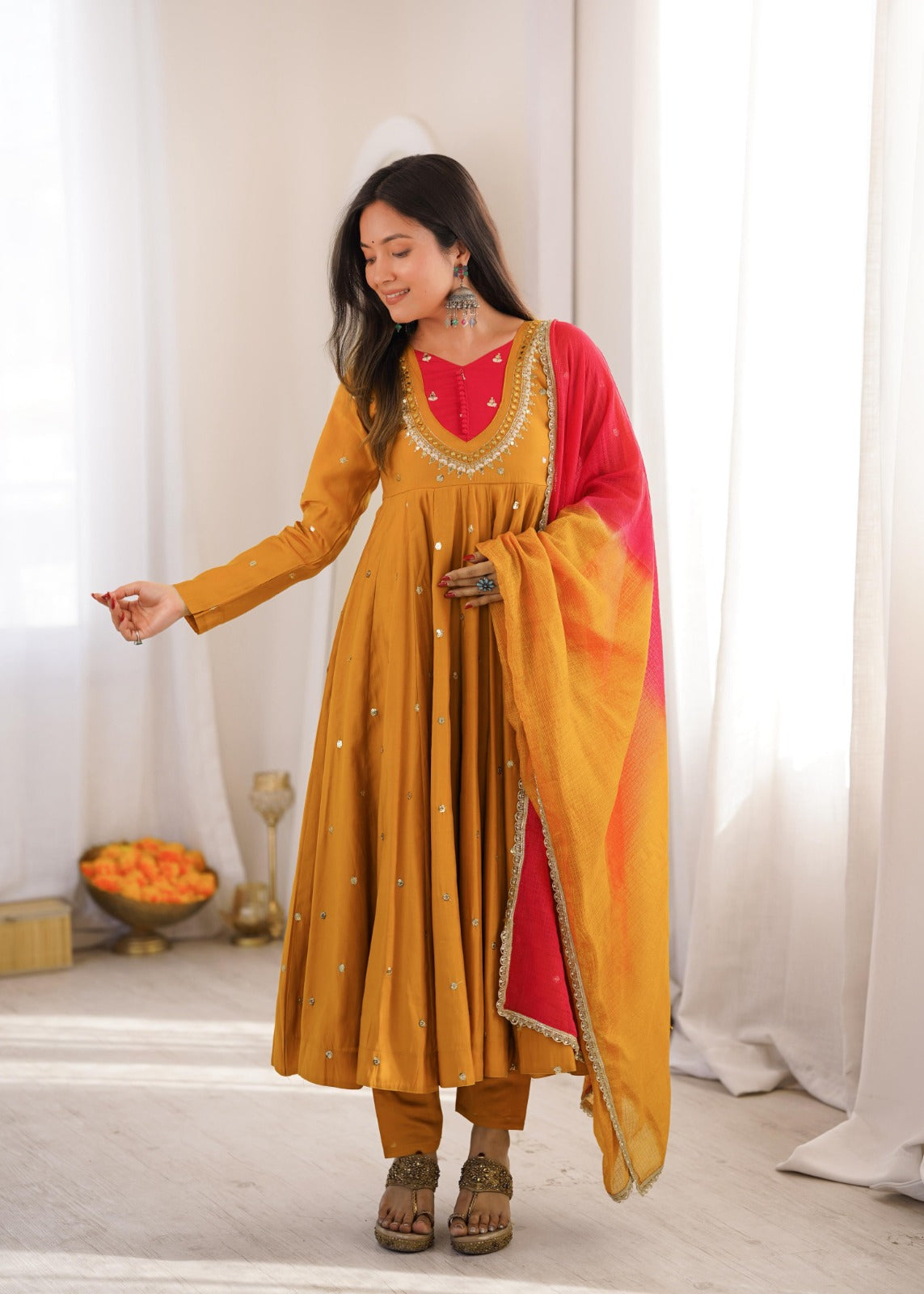 Anarkali 3 piece embroidered office set