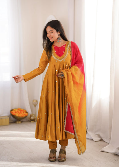 Anarkali 3 piece embroidered office set