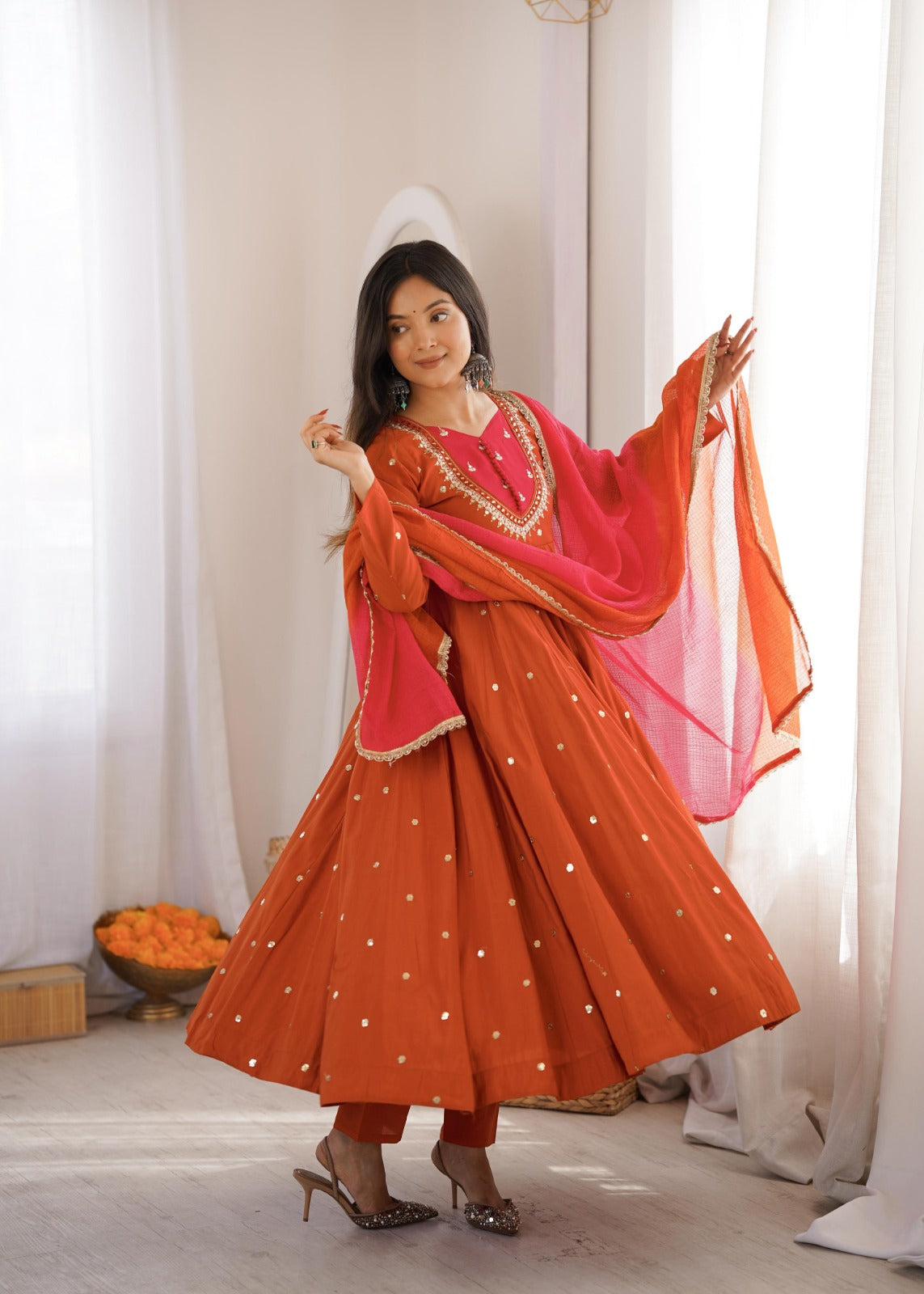 Anarkali 3 piece embroidered office set