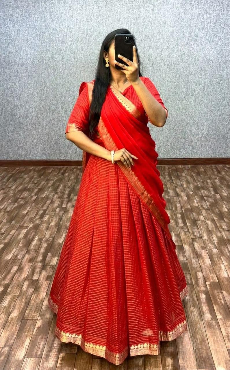 Vintage style Viscose Chinon checks Desginer lehenga