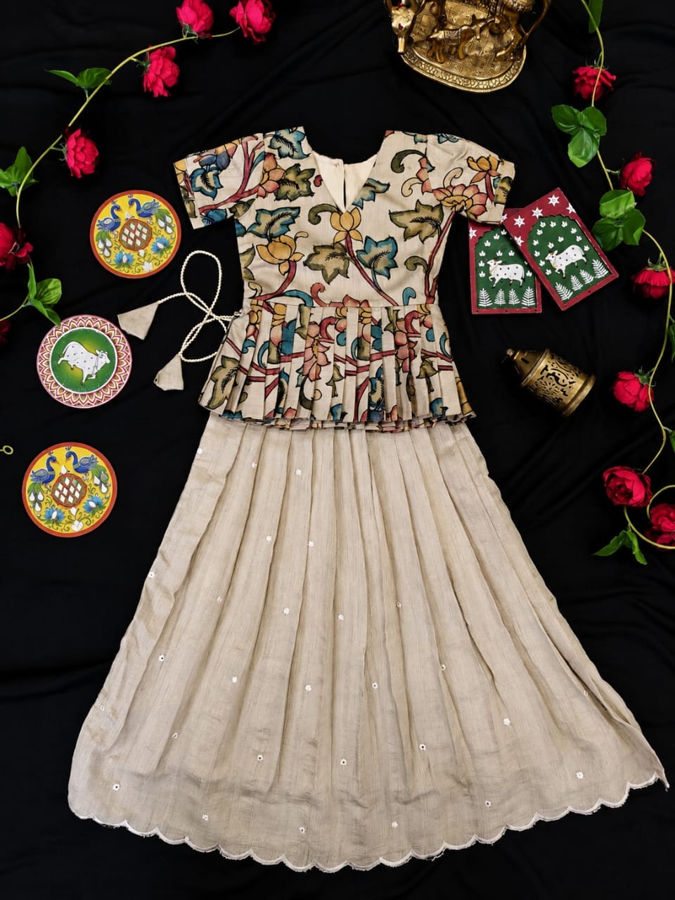 Indo western style kids cute Kalamkari sets