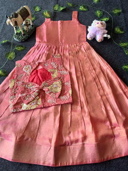 Kids tissue frock with coat model 2 in one