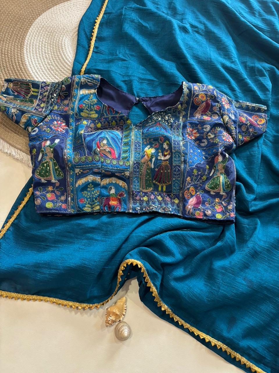 Rajaranu Position Stitched Blouses with Vichitra Silk saree